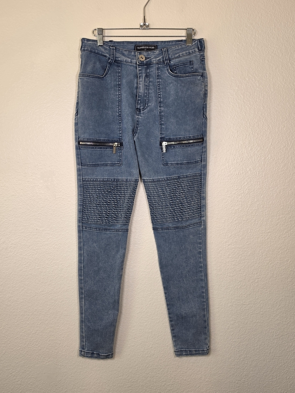 Maniere De Voir Super Stretch MotoStyle Skinny Jeans 10 - Picture 2 of 5